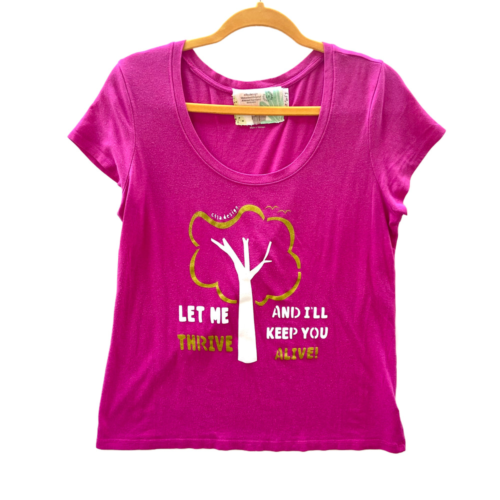 Short Sleeve Fuscia Scoop Neck Tee Upcycled Graphic